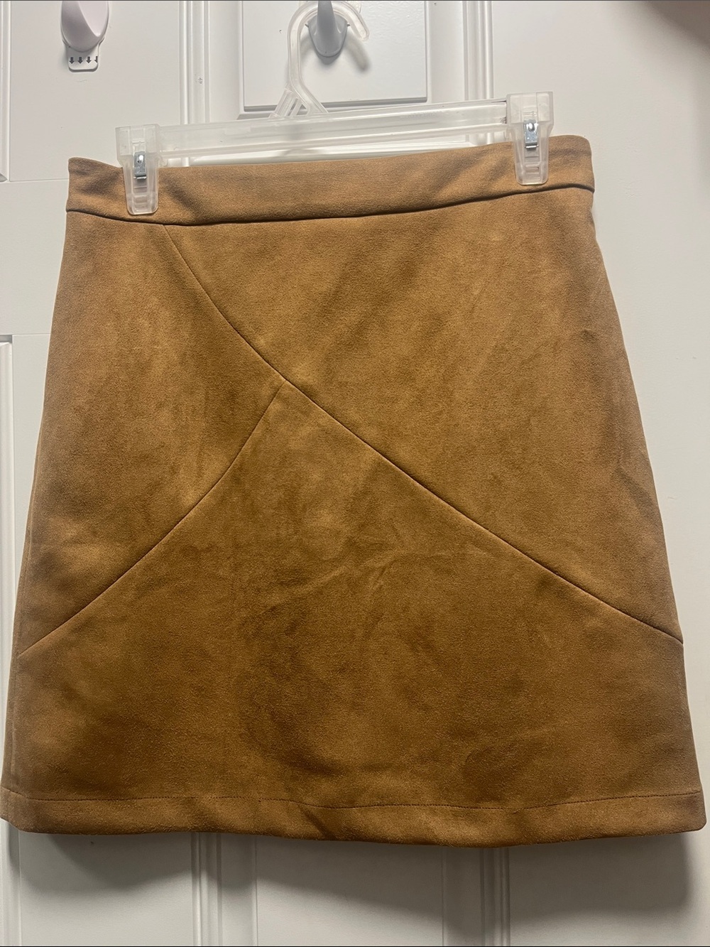 Simplee Apparel Faux Suede Mini Skirt in Camel Brown